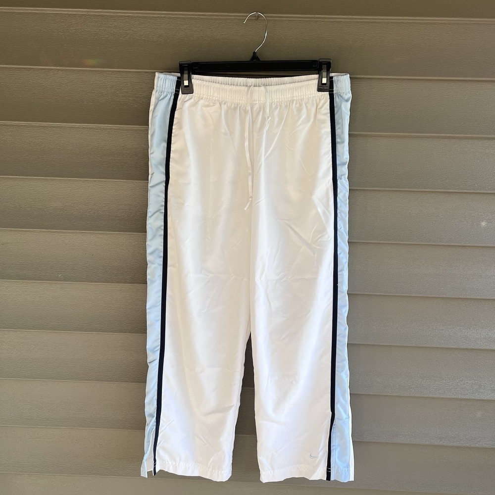 Vintage Y2K Nike Track Pants L 12-14 White Blue Navy Swoosh 90s